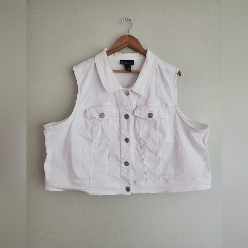 Lane Bryant white denim collar vest with buttons Plus size women's 26